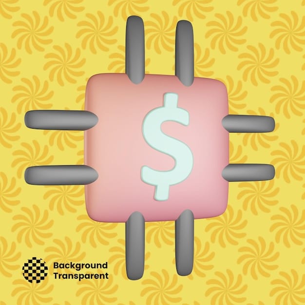 A digital illustration representing a price tag increasing in size, surrounded by coins and dollar bills.