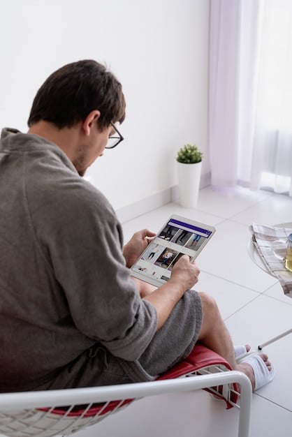 A person using a smartphone with various apps open, representing leveraging technology for productivity. The setting is a modern, minimalist office space.