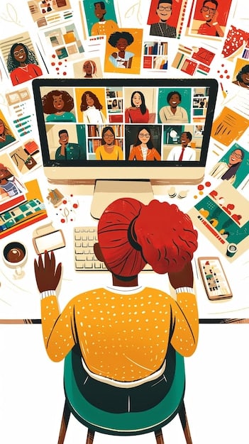 A collage of diverse online learning materials, including video lectures, interactive quizzes, downloadable resources, and a lively online forum discussion.