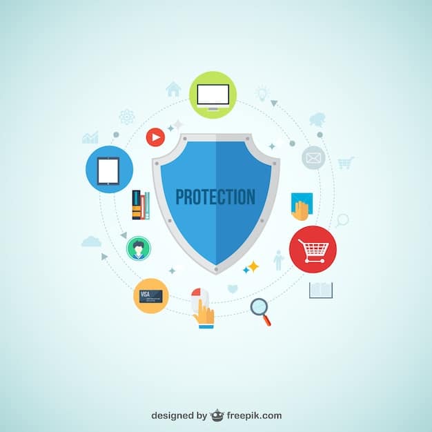 A visual representation of a shield protecting various icons representing different types of assets, such as money, property, and intellectual property. The style is clean and modern, suggesting security and reliability.