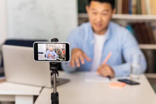 A photographer teaching an online photography course via a virtual platform, with students attending from various locations around the world, symbolizing the global reach and impact of online education.