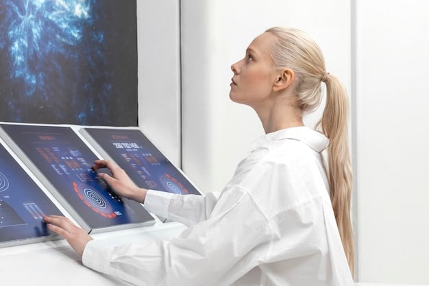 A doctor reviewing AI-generated medical scans on a holographic display, illustrating the integration of AI in healthcare diagnostics.