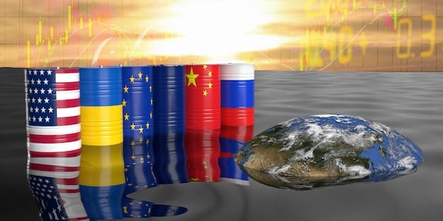 A conceptual image showing intertwined diplomatic flags and economic charts, representing the complex relationship between global politics and financial markets.