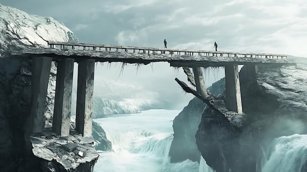 A visual metaphor of a bridge connecting two cliffs, one labeled 