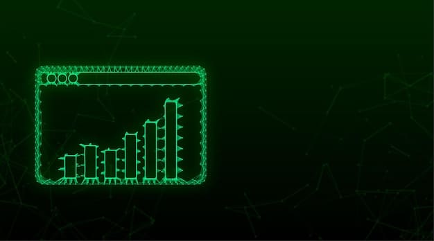 A line graph showing steady financial growth over time, with clear markers indicating milestones and projected future values, set against a background of digital finance.
