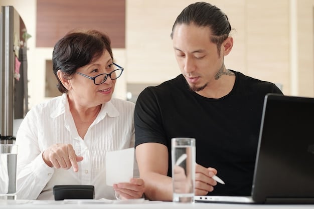 A financial advisor explaining retirement planning on a laptop to a young couple, with charts and graphs on the screen symbolizing financial projections.