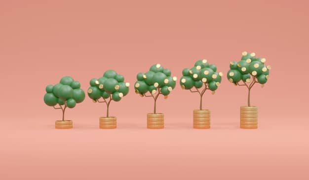 A digital illustration of stacked coins and growing plant, symbolizing financial growth and long-term investment.