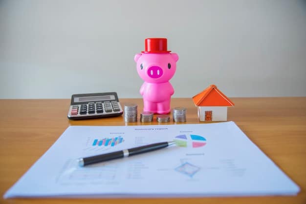A financial planning concept illustrated with various charts trending upwards, a piggy bank, and a calendar pointing to 2025, symbolizing future growth and financial planning