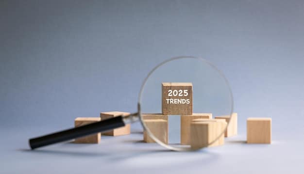 A magnifying glass hovering over economic charts and data, symbolizing the close scrutiny of financial indicators for future predictions, with a calendar in the background highlighting early 2025.