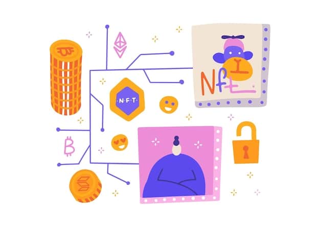 A detailed infographic illustrating various crypto sectors like DeFi, NFTs, infrastructure, and privacy coins, with small icons representing corresponding projects or tokens.