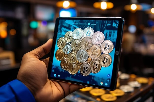 A person meticulously reviewing a digital ledger on a tablet, surrounded by cryptocurrency icons and tax documents, emphasizing careful record-keeping and financial accountability for crypto investors.
