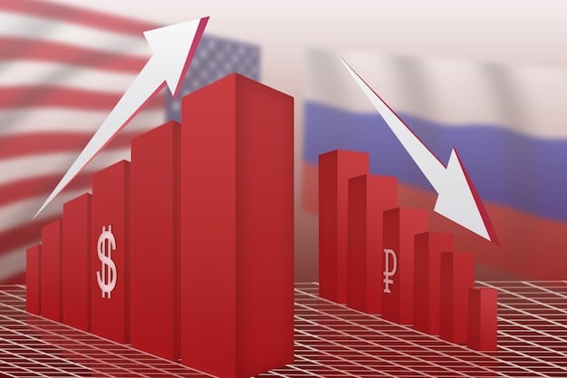 A stylized depiction of the Federal Reserve building with arrows pointing downwards from interest rates, indicating a dovish monetary policy and economic relief.